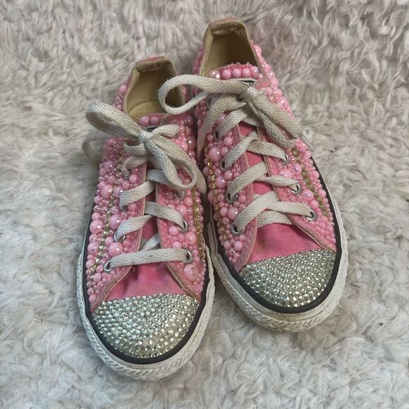 Converse little girl pink Bling low top lace up pink sneakers size 12 - Picture 2 of 12
